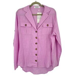 Paintcolors Womens Pink camp Button Down Long Sleeve Blouse Size large Shirt new